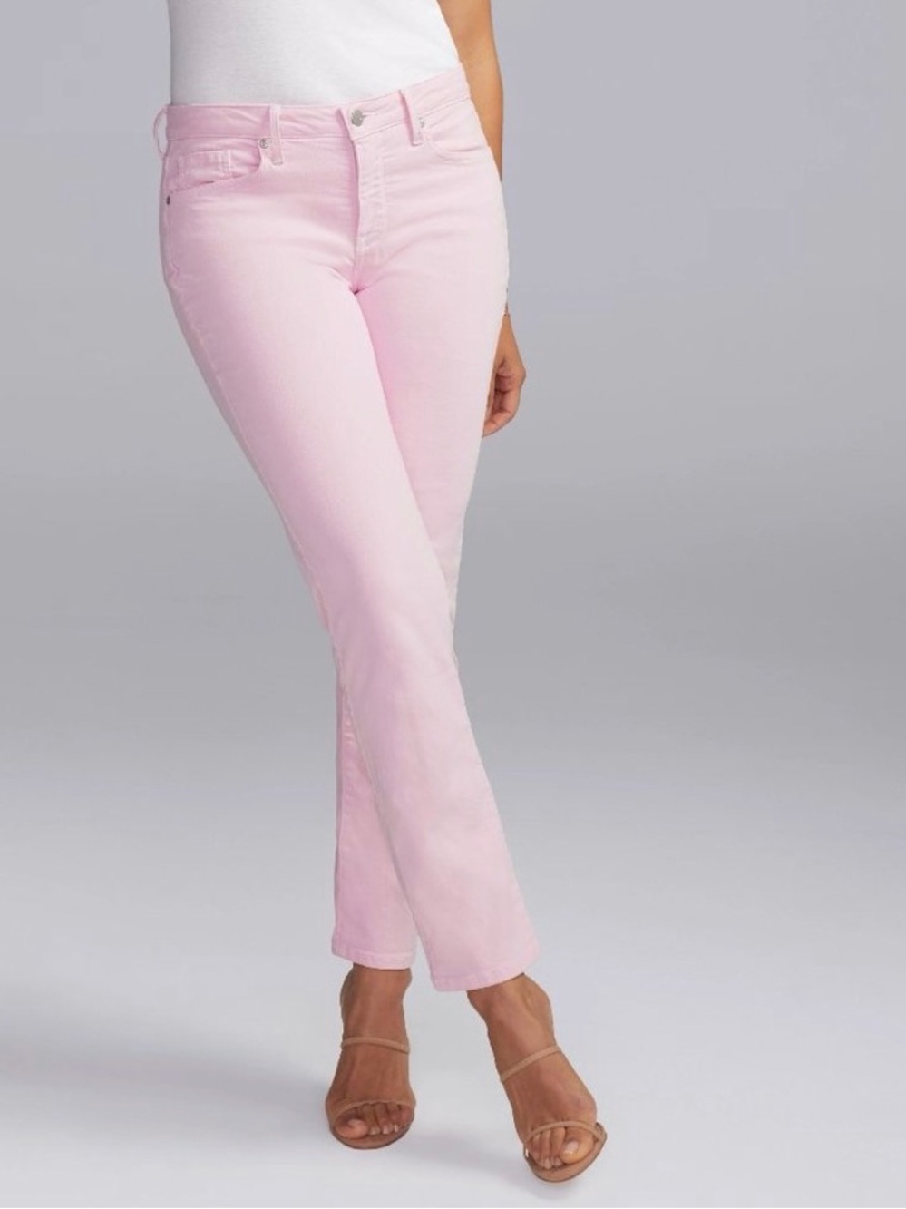 NYDJ Curves 360 Slim Straight Ankle Pink Stretch Denim High Waist Jeans Pants 10